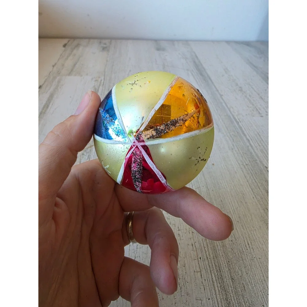 Vintage Poland beach ball Mica Star Glass Mercury ornament Xmas tree